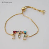 Adjustable 8.7in Plated 26 Letter Initials Bracelet Red Purple CZ Stones