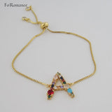 Adjustable 8.7in Plated 26 Letter Initials Bracelet Red Purple CZ Stones