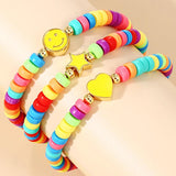 Colorful Bead Chain Bangle Bracelet Yellow Star Heart Pendant