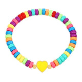 Colorful Bead Chain Bangle Bracelet Yellow Star Heart Pendant