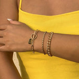 Stainless Steel Nameplate Chain Bracelet Set Punk Buckle Jewelry