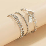 Stainless Steel Nameplate Chain Bracelet Set Punk Buckle Jewelry