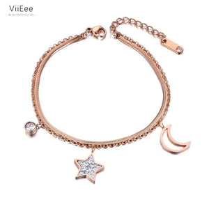 Double Layer Star Moon Charm Women Bracelet, Bohemia Beach Jewelry