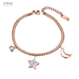 Double Layer Star Moon Charm Women Bracelet, Bohemia Beach Jewelry