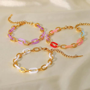 Colorful Resin Bracelet For Women Stainless Steel 18K Plated