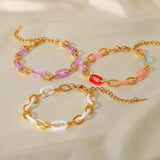 Colorful Resin Bracelet For Women Stainless Steel 18K Plated