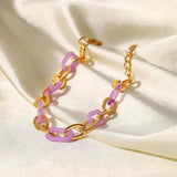 Colorful Resin Bracelet For Women Stainless Steel 18K Plated