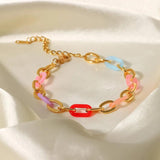Colorful Resin Bracelet For Women Stainless Steel 18K Plated