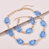 Chunky Cuban Chain Bracelet Transparent Purple Beaded Charm Set