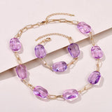 Chunky Cuban Chain Bracelet Transparent Purple Beaded Charm Set