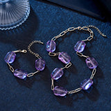 Chunky Cuban Chain Bracelet Transparent Purple Beaded Charm Set