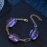 Chunky Cuban Chain Bracelet Transparent Purple Beaded Charm Set