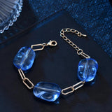 Chunky Cuban Chain Bracelet Transparent Purple Beaded Charm Set