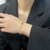 Red Heart Women Bracelet Rhinestone Silver Armband