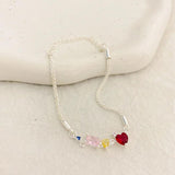 Red Heart Women Bracelet Rhinestone Silver Armband