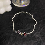 Red Heart Women Bracelet Rhinestone Silver Armband