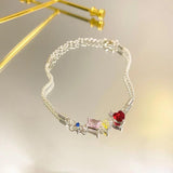 Red Heart Women Bracelet Rhinestone Silver Armband