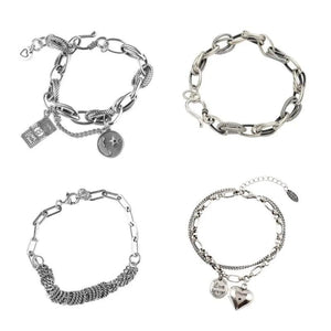 Vintage Silver Heart Pendant Chain Bracelet for Women