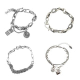 Vintage Silver Heart Pendant Chain Bracelet for Women