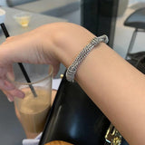 Vintage Silver Heart Pendant Chain Bracelet for Women