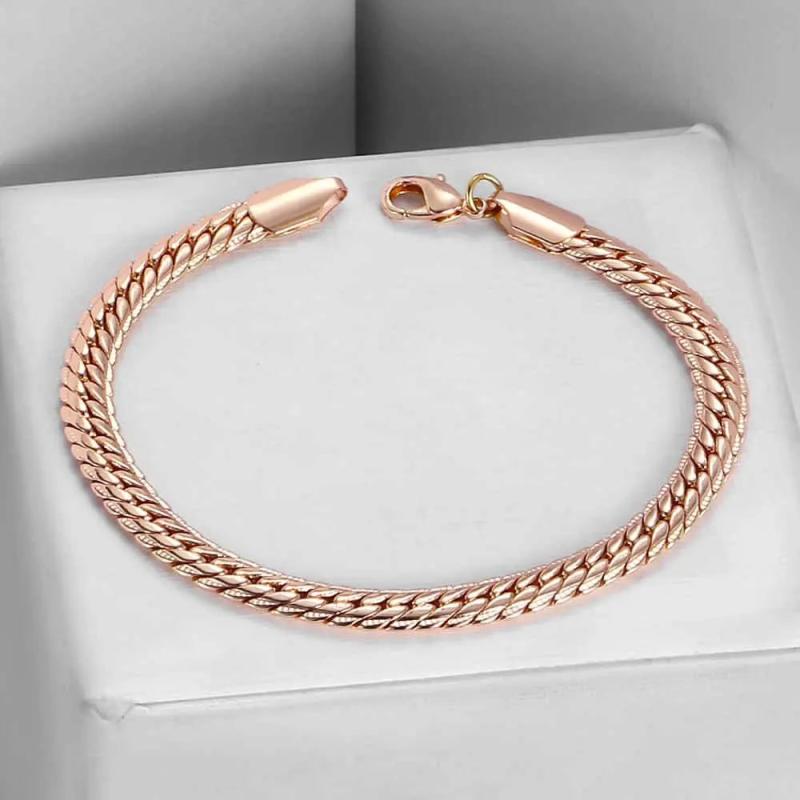 6mm Rose Bracelet for Men Women - Hammered Herringbone Snake Chain Bracelet