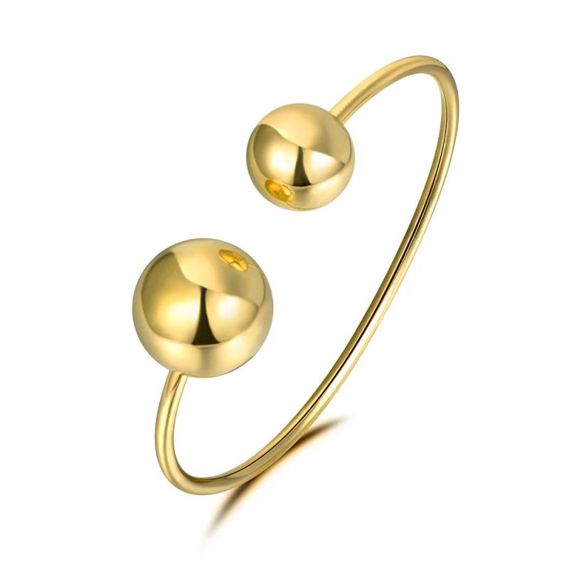 Double Big Ball Stainless Steel Cuff Bracelet for Women - JB19009