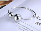 Double Big Ball Stainless Steel Cuff Bracelet for Women - JB19009