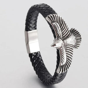 Cross Men's Leather Bracelet Stainless Steel Magnet Bangle