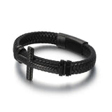 Cross Men's Leather Bracelet Stainless Steel Magnet Bangle
