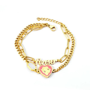 Stainless Steel Bracelets Women Double Chains Pendants Bangles
