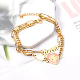 Stainless Steel Bracelets Women Double Chains Pendants Bangles