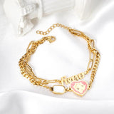 Stainless Steel Bracelets Women Double Chains Pendants Bangles