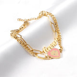 Stainless Steel Bracelets Women Double Chains Pendants Bangles