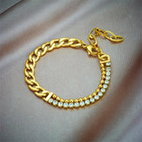 316L Stainless Steel Zircon Crystal Bracelet Asymmetric Thick Chain Bangle