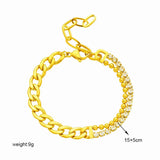 316L Stainless Steel Zircon Crystal Bracelet Asymmetric Thick Chain Bangle