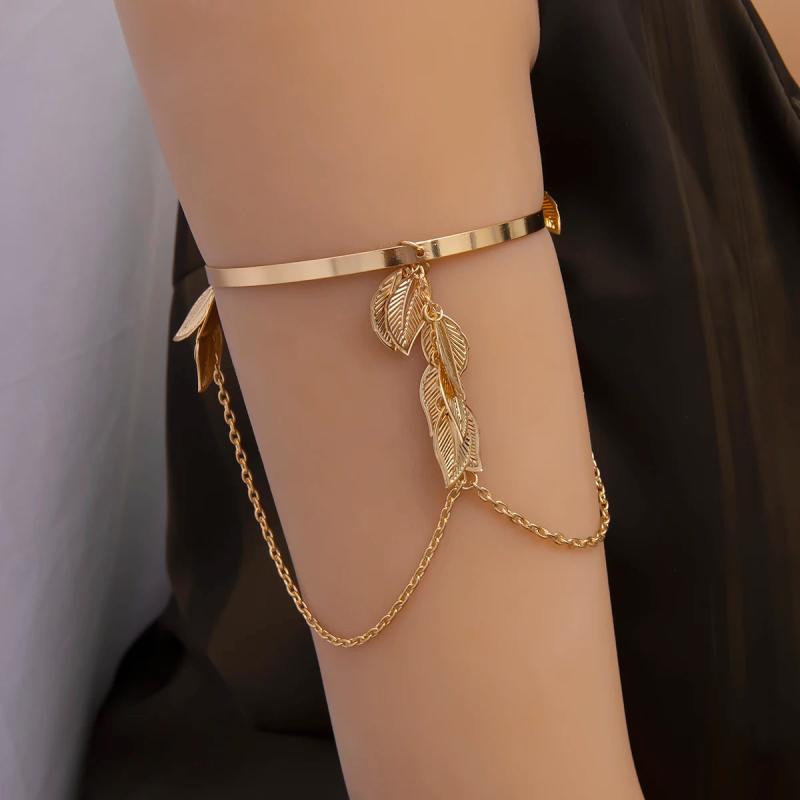 Bohemian Leaf Tassel Opal Open Bracelet Bangles for Women Men