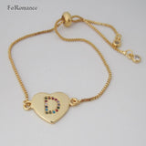 Adjustable 26 Letter Initials Red Purple CZ Heart Charm Bracelet