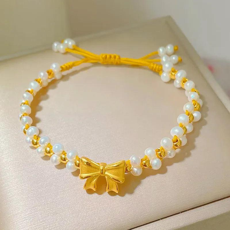 Princess Bow Sweet Pearl Hand String Bracelet