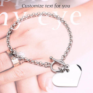 Customized Stainless Steel Heart Charm Bracelet with OT Clasps Chain