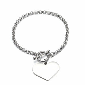 Customized Stainless Steel Heart Charm Bracelet with OT Clasps Chain