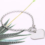 Customized Stainless Steel Heart Charm Bracelet with OT Clasps Chain