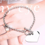 Customized Stainless Steel Heart Charm Bracelet with OT Clasps Chain