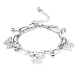 Punk Stainless Steel 2 Layer Butterfly Chain Bracelet Charm Bangle Girls Gift