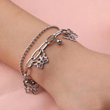 Punk Stainless Steel 2 Layer Butterfly Chain Bracelet Charm Bangle Girls Gift