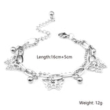 Punk Stainless Steel 2 Layer Butterfly Chain Bracelet Charm Bangle Girls Gift