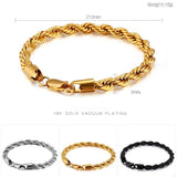 Men's Steel Twisted Chain Bracelet Unisex Silver Optional Charm