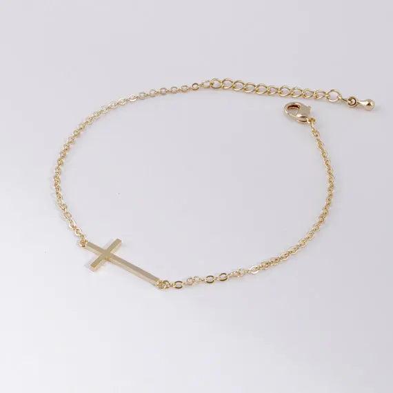 Sideways Cross Bracelet Gold/Silver Plated Tiny Jewelry