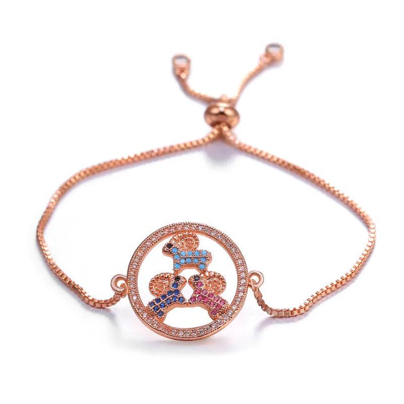 Rabbit and Cat Charm Bracelet Cubic Zirconia for Girls Women Gift
