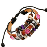 Vintage Crystal Beads Bracelet Cuff Leather Charm Wrap Bangle