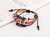 Vintage Crystal Beads Bracelet Cuff Leather Charm Wrap Bangle